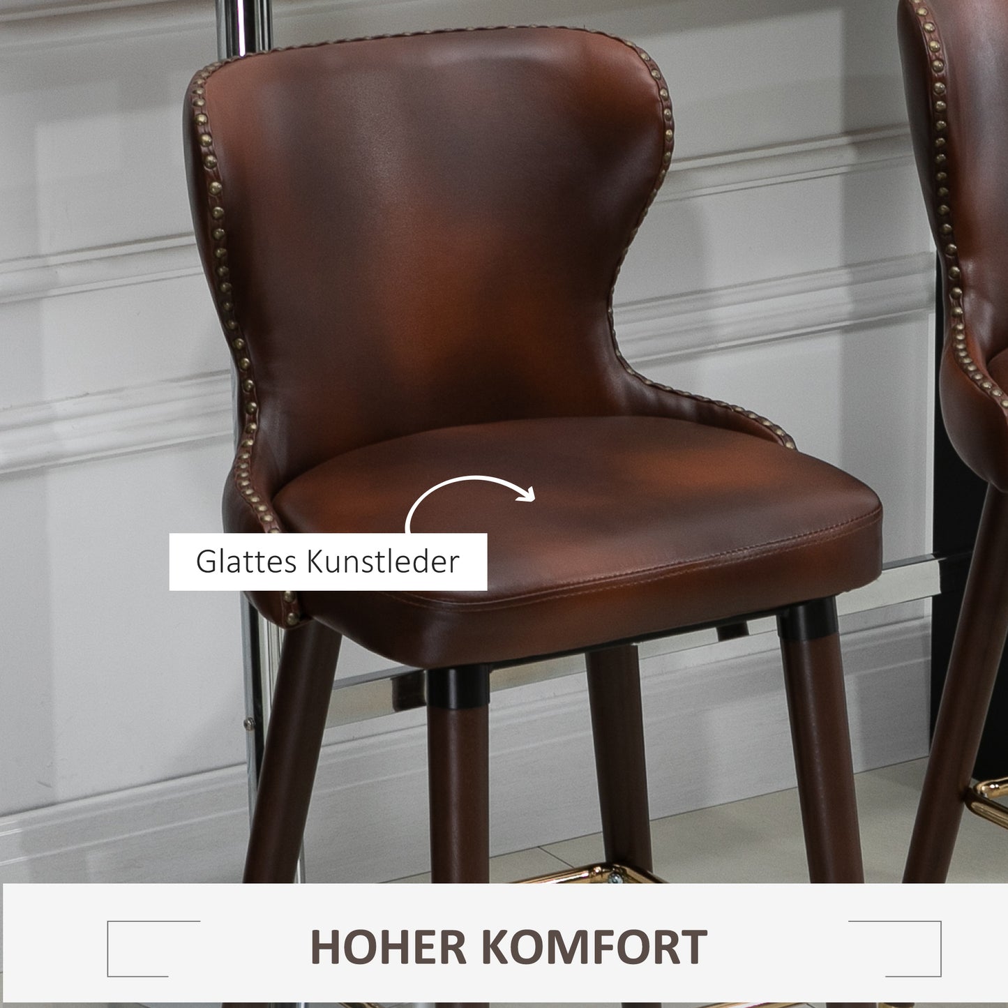 HOMCOM 2er-Set Barhocker mit Fußstütze, Barstuhl mit Rückenlehne, Bistrohocker, Esszimmerstuhl, Tresenhocker, Kunstleder, Braun, 52 x 53 x 101 cm