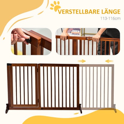 PawHut Absperrgitter Hunde Türschutzgitter Schutzgitter aus Holz Freistehendes Hundegitter mit Tür Hundeabsperrgitter Configurationsgitter for Kamin &amp; Ofen Braun 113-166 x 36 x 71 سم