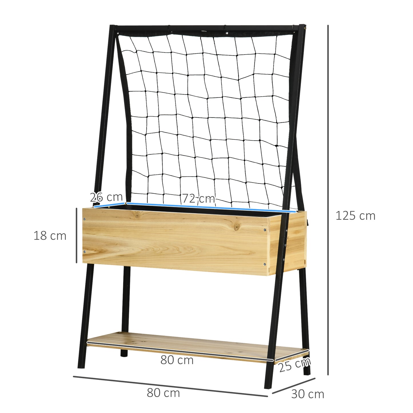 Outsunny Hochbeet im Industrie-Design, mit 1 Regal, Innenverkleidung aus Vlies, wetterbeständig, 80 cm x 30 cm x 125 cm