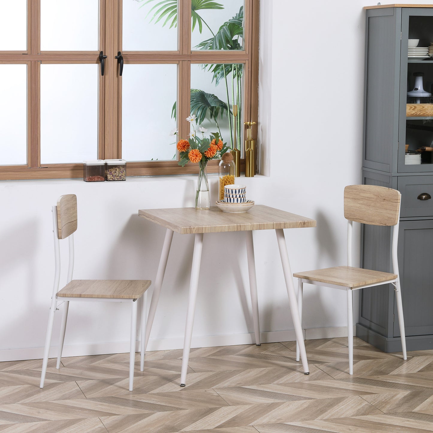 HOMCOM مجموعة مكونة من 3 قطع مكونة من 2 حجرة Esszimmergruppe mit Metallgestell Sitzgruppe für Esszimmer, Küche Nautr+Weiß