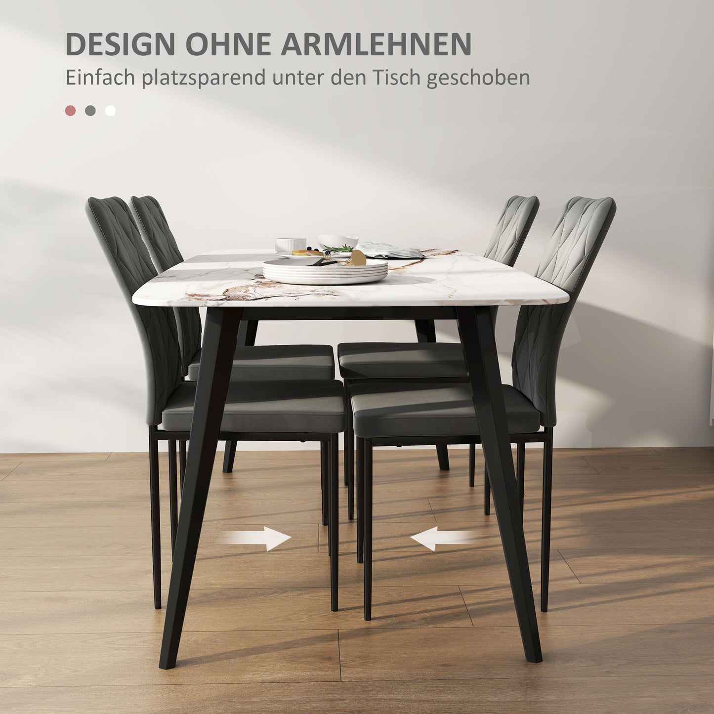 HOMCOM 4er-Set Esszimmerstühle in Samtoptik, Moderne Polsterstühle mit Metallbeinen, für Esszimmer, Schlafzimmer, Küche, Grau