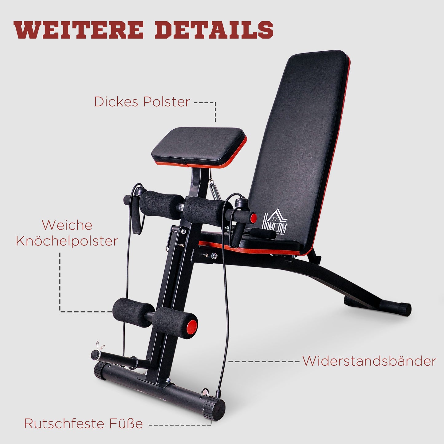 HOMCOM Multifunktion Hantelbank Kraftstation mit Feder Booster Trainingsbank Gewicht bis 120kg Schwarz 54 x 160 x 106 cm