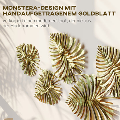 HOMCOM Wanddekor-Set aus Metall, lackierte Oberfläche, Blatt-Form, Goldfarben