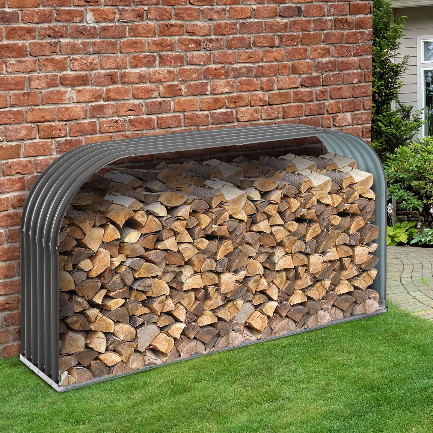 Outsunny Brennholzregal Holzregal, wetterbeständig, Stahl, 212 cm x 46 cm x 112 cm, Grau