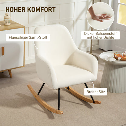 HOMCOM Schaukelstuhl, weicher Bezug in Samtoptik, Polsterung, breite Lehne, Cremeweiß
