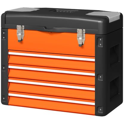 HOMCOM Werkzeugkiste leer, 49,7 x 25,3 x 40,7 cm Werkzeugkasten mit 4 Schubladen, Mini-Box Stahl Orange