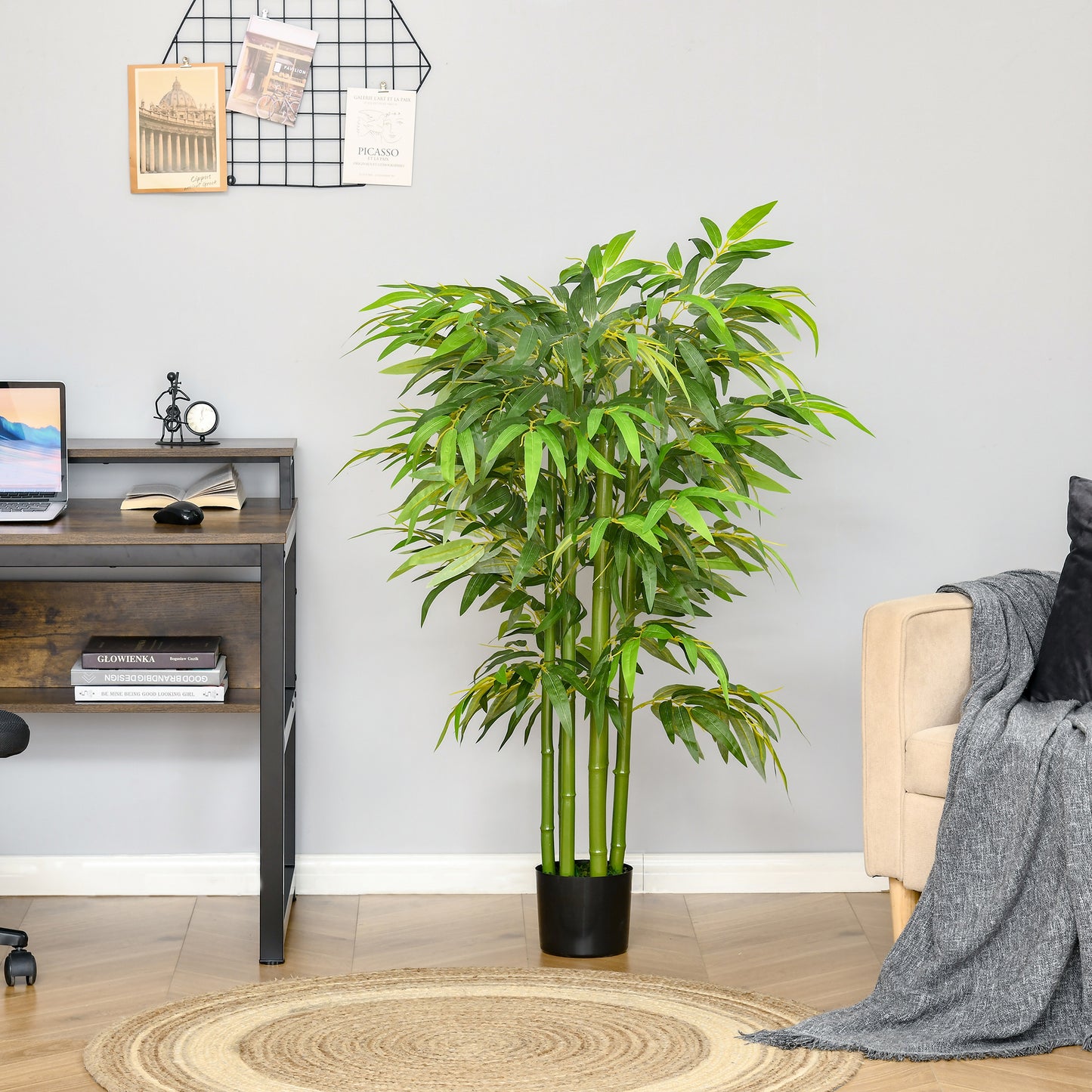 HOMCOM Künstliche Pflanze, Bambus aus Kunststoff im Topf, 780 Blätter, realistischer Look, kaum Pflegeaufwand, 140 cm, Grün