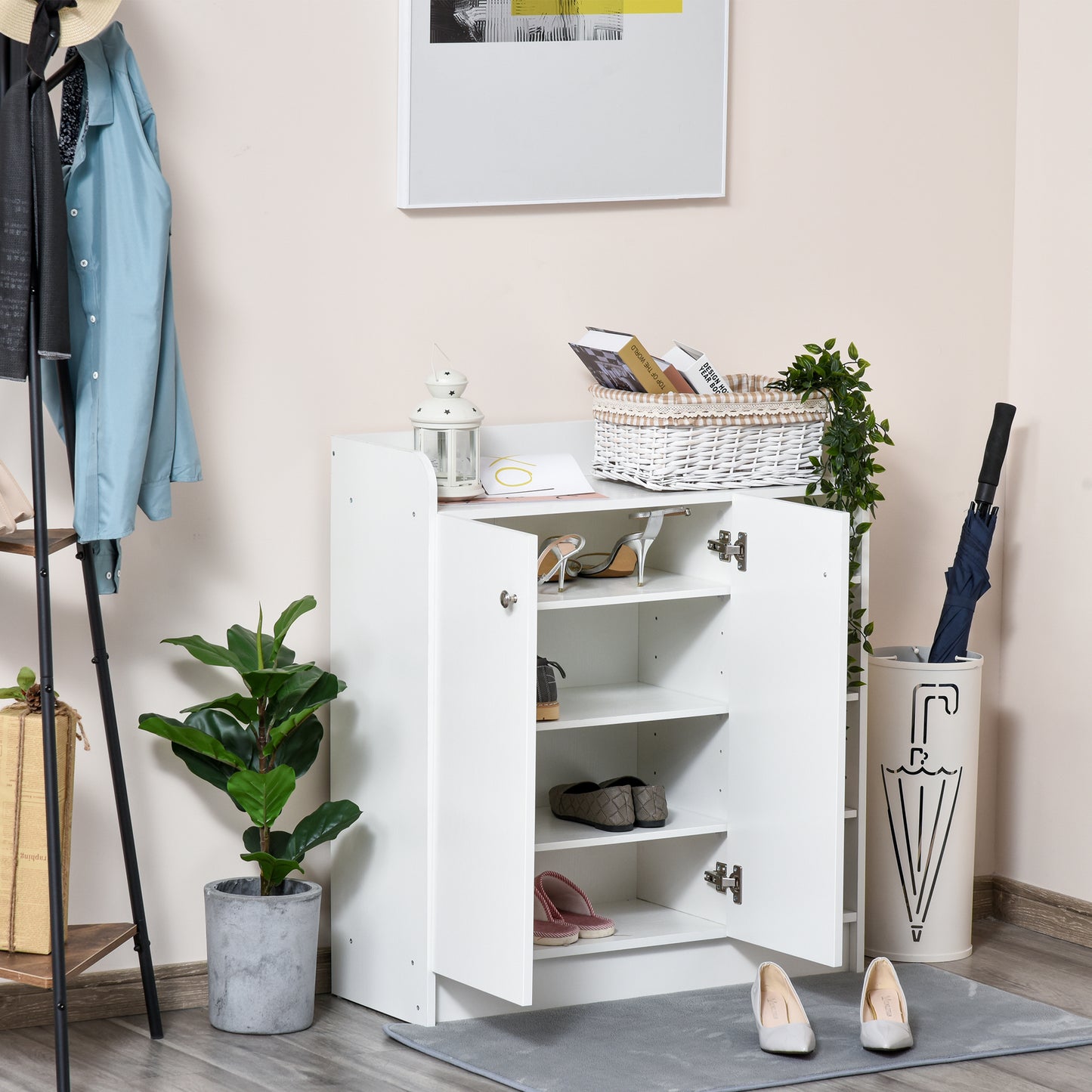 HOMCOM Schuhschrank Schuhkommode Schuhregal, 4 Regale. 1 Schrank, 83 cm x 30 cm x 90 cm, Weiß