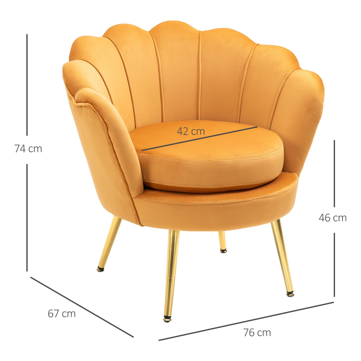 HOMCOM Lounge-Sessel, Vintage-Sessel i Samtoptik, Metallgestell, 76 x 67 x 74 cm, Gelb