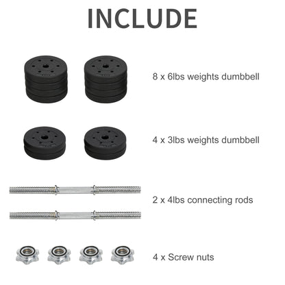 HOMCOM Kurzhantel Set 30KG Hantelset mit Hantelscheiben für Zuhause Büro Fitnessstudio Stahl Kunstleder Schwarz Krafttraining