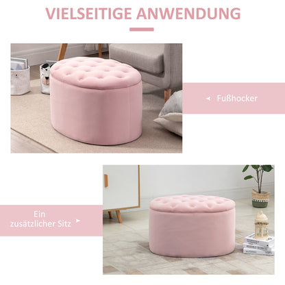 HOMCOM Sitzbank mit Stauraum Polsterbank mit Samtoptik، Sitztruhe Ovale Form، Truhenbank für Wohnzimmer Schlafzimmer Flur 71 × 52 × 42 سم، روزا