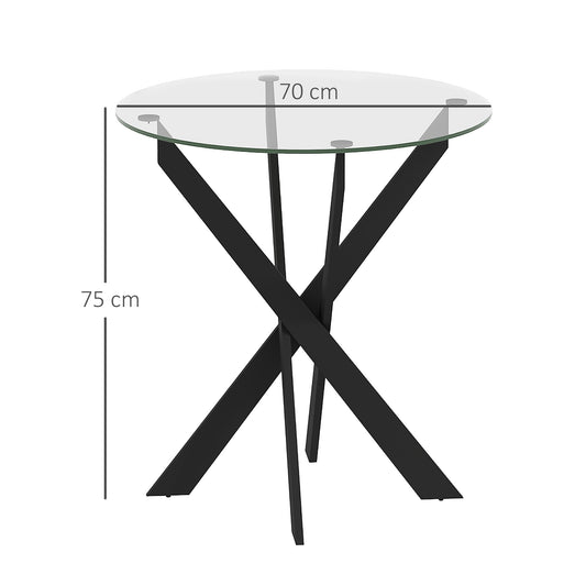 HOMCOM Moderner Glas-Esstisch, 70 cm Durchmesser, Küchentisch mit gehärteter Glasplatte und Metallbeinen, für 4 Personen