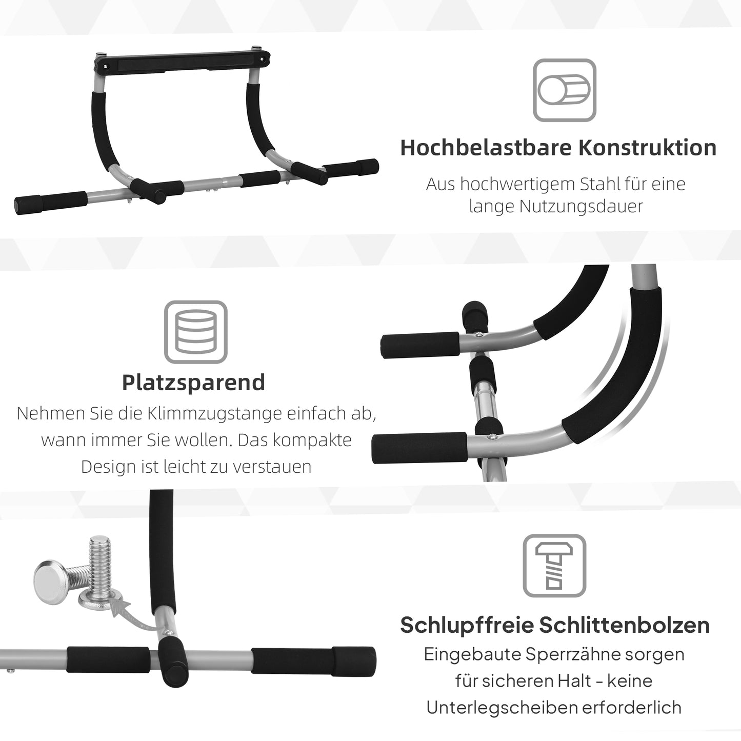 HOMCOM Klimmzugstange، التدريبات-Halterung، Multifunktions-Türreck، Stahl، Schaumstoff، 92 x 40 x 17 cm، Schwarz+Grau