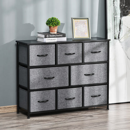 HOMCOM Kommode mit 8 Stoffschubladen, 2 große, 6 kleine, Metallrahmen, Kippschutz, Grau