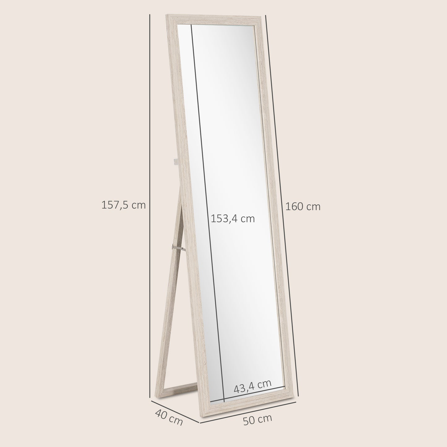 HOMCOM 160 x 50 cm Ganzkörperspiegel, vielseitig verwendbar, rechteckiges Design mit Rahmen, Weiß