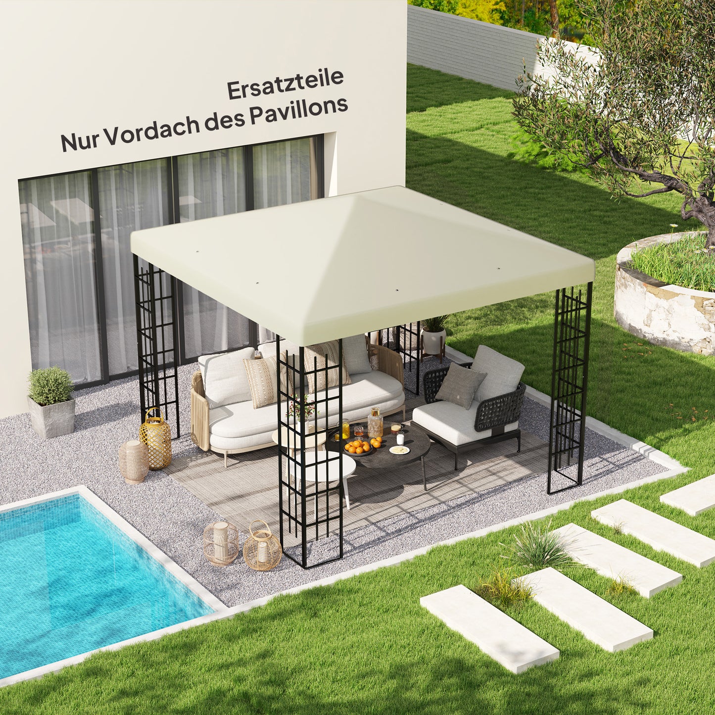 Outsunny 3 x 3 m Ersatzplane für Pavillon, Plane für Garten-Pavillon, mit Wasserablauföffnungen, UPF30+, Cremeweiß