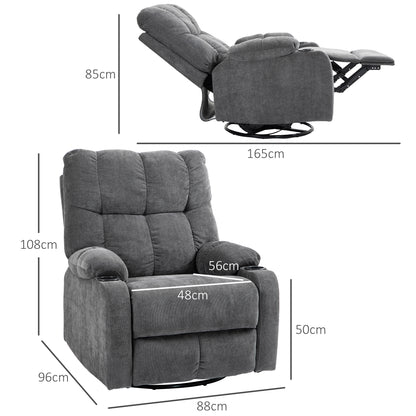 HOMCOM Relaxsessel mit Fußstütze, Liegesessel, drehbar, bis 150 kg, Stahlrahmen, 88x96x108cm, Dunkelgrau