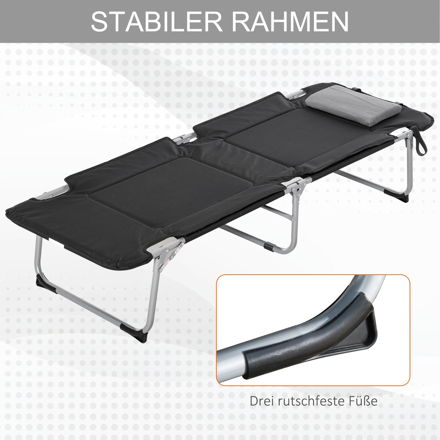 Outsunny Campingbett Feldbett Klappbett mit Kissen Campingliege für Outdoor Camping Reisen 183 x 66 x 33 cm