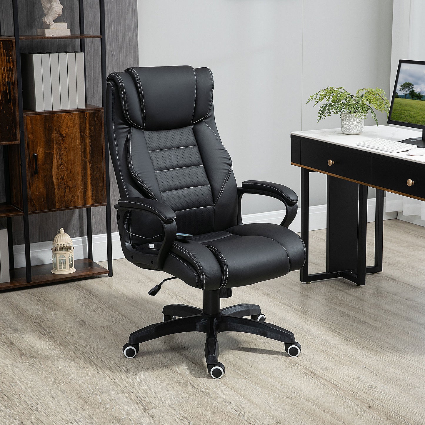 Vinsetto Bürostuhl mit Massage höhenverstellbarer Chefsessel ergonomischer Drehstuhl Gamingstuhl Computerstuhl Massage Sessel 6 Vibrationspunkte Leinen-Gefühl einstellbar Schwarz 66 x 78 x 112-120 cm