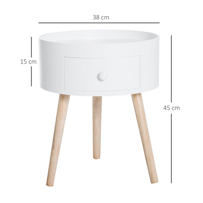 HOMCOM Couchtisch mit Schublade, rund, Skandi-Design, Schutzrand, Holz, Ø38 x H45 cm, Weiß