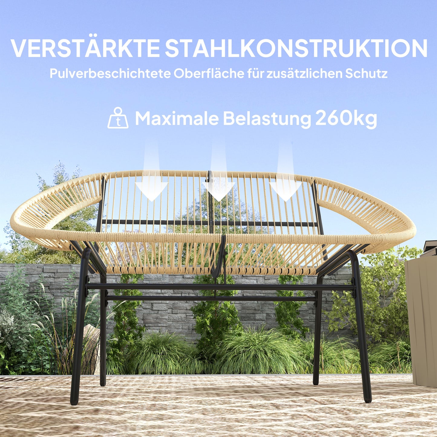 Outsunny 2-Sitzer Gartenbank Polyrattan، Wetterfest Sitzbank im Rattanflecht-Design، UV-Beständig 260kg belast Khaki