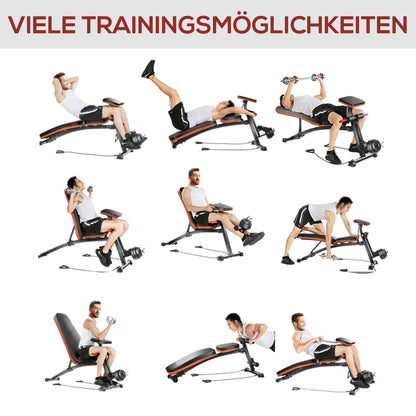 HOMCOM Multifunktion Hantelbank Kraftstation mit Feder Booster Trainingsbank Gewicht bis 120kg Schwarz 54 x 160 x 106 cm