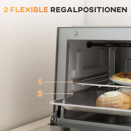HOMCOM Minibackofen, 9 L Mini-Ofen mit Backblech, Grillrost, mit einstellbarer Temperatur und Garzeit, Edelstahl, Silber