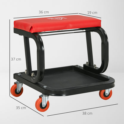 HOMCOM Werkstatthocker, robust &amp; komfortabel, 38x35x37cm, Rot/Schwarz