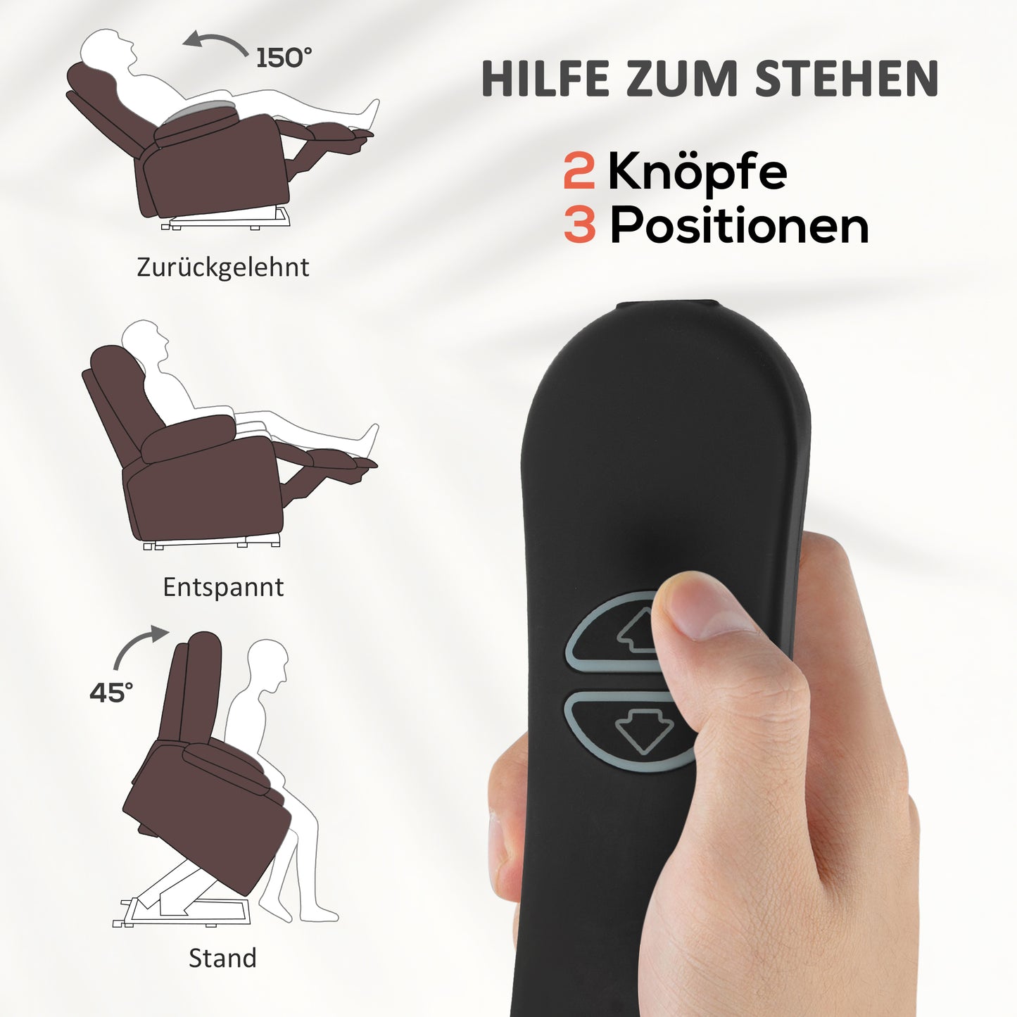 HOMCOM Aufstehsessel mit Massagefunktion und Lendenheizung, Recliner-Sessel mit Fernbedienungen und Seitentaschen, Braun