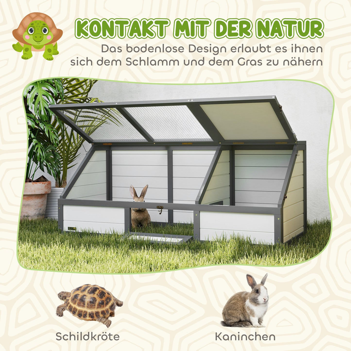 PawHut Schildkrötenbox, Outdoor Schildkrötengehege, bodenloses Design, leicht zu öffnen, Schildkrötenhaus, Weiß