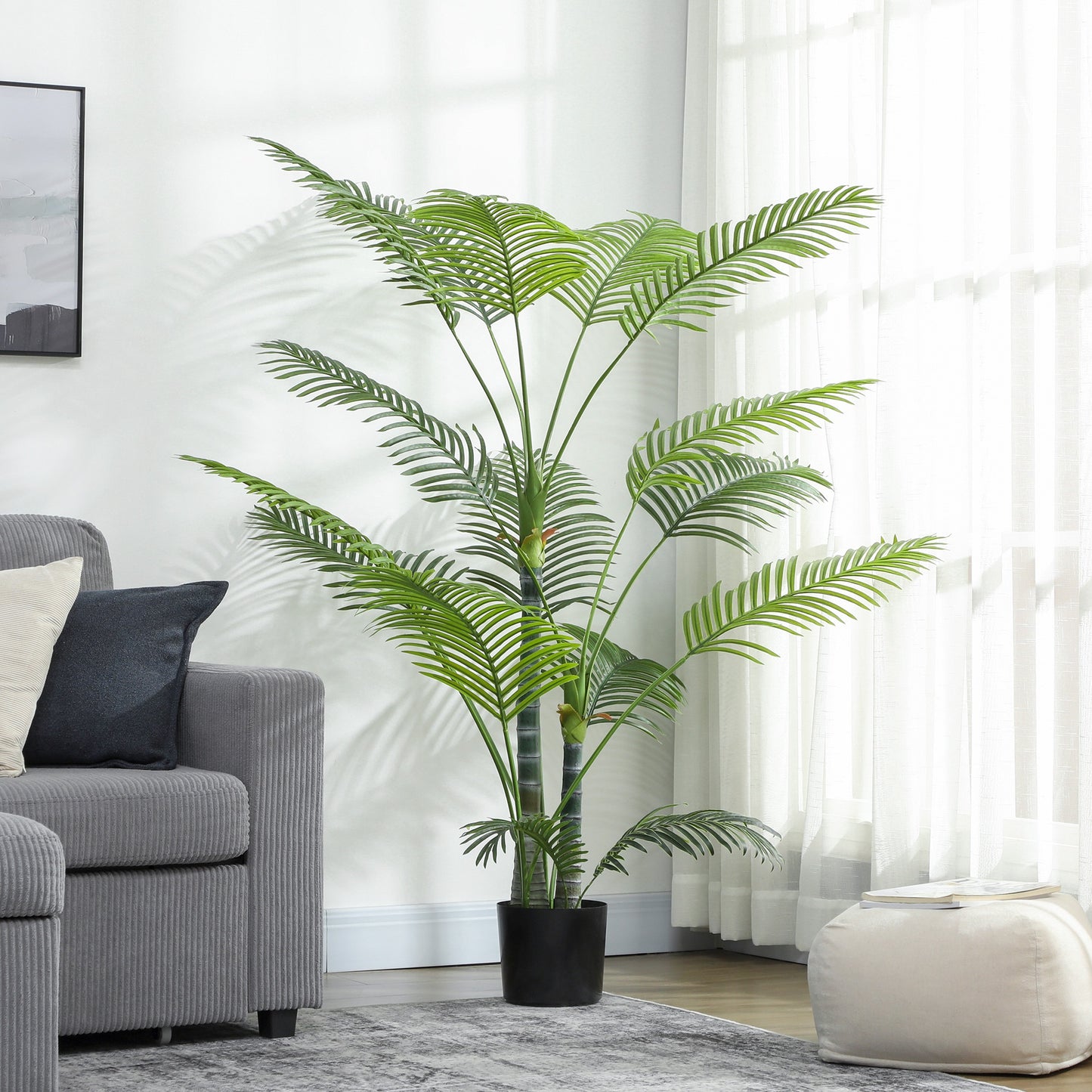 HOMCOM Künstliche Palme mit 16 Kunststoff-Blättern, UV-beständige Kunstpflanze mit Plastiktopf, für drinnen und draußen, Grün
