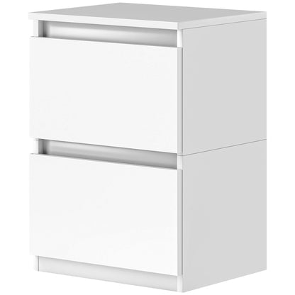 HOMCOM Nachttisch mit 2 Schubladen, Beistelltisch mit Stauraum, für Wohnzimmer, Schlafzimmer, Weiß
