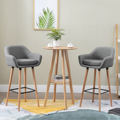 HOMCOM 2er-Set Barhocker, inkl. Fußstütze, Massivholz, 55 cm x 48c m x 100 cm, Grau