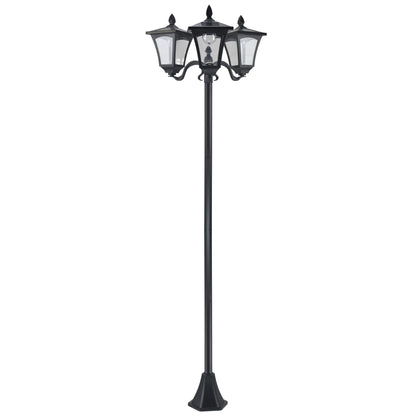 Outsunny Solar Gartenlaterne mit 3 flammig Laterne Mast aus Edelstahl Solarlaterne mit LED 120 Lumen 51,5x47x182,5cm Wegeleuchte IP44 für Garten Balkon Schwarz