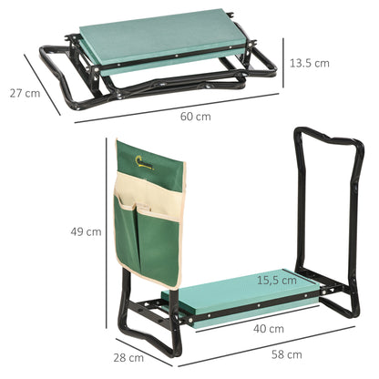 Outsunny Kniebank, Klappbarer Gartenhocker, 2-in-1, Kniehilfe, mit Werkzeugtasche, EVA-Schaumstoff, 58 x 28 x 49 cm