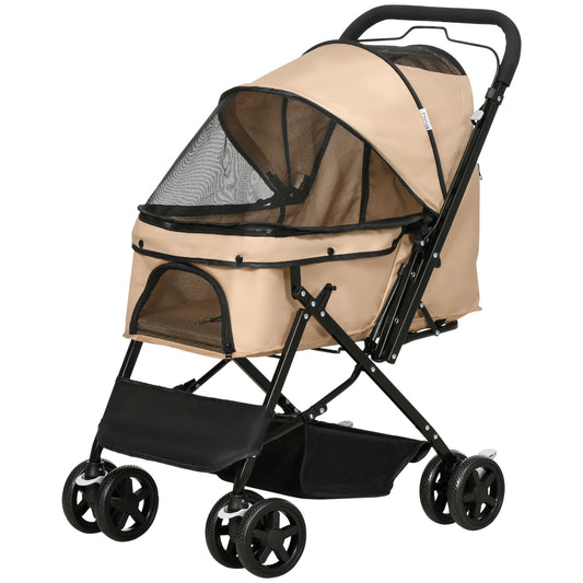 PawHut Hundewagen Hundebuggy klappbar, 1 Korb, 2 Bremsen, inkl. Sicherheitsleine, Hellbraun