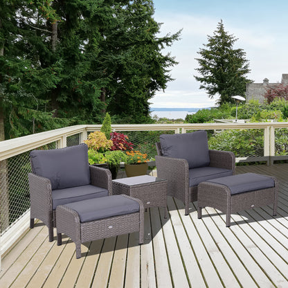أوتسوني 5-TLG. Polyrattan Gartenmöbel Sitzgruppe Gartenset Sofagarnitur Garnitur Lounge mit Kissen Dunkelgrau 2 x Sessel 1 x Couchtisch 2 x Hocker