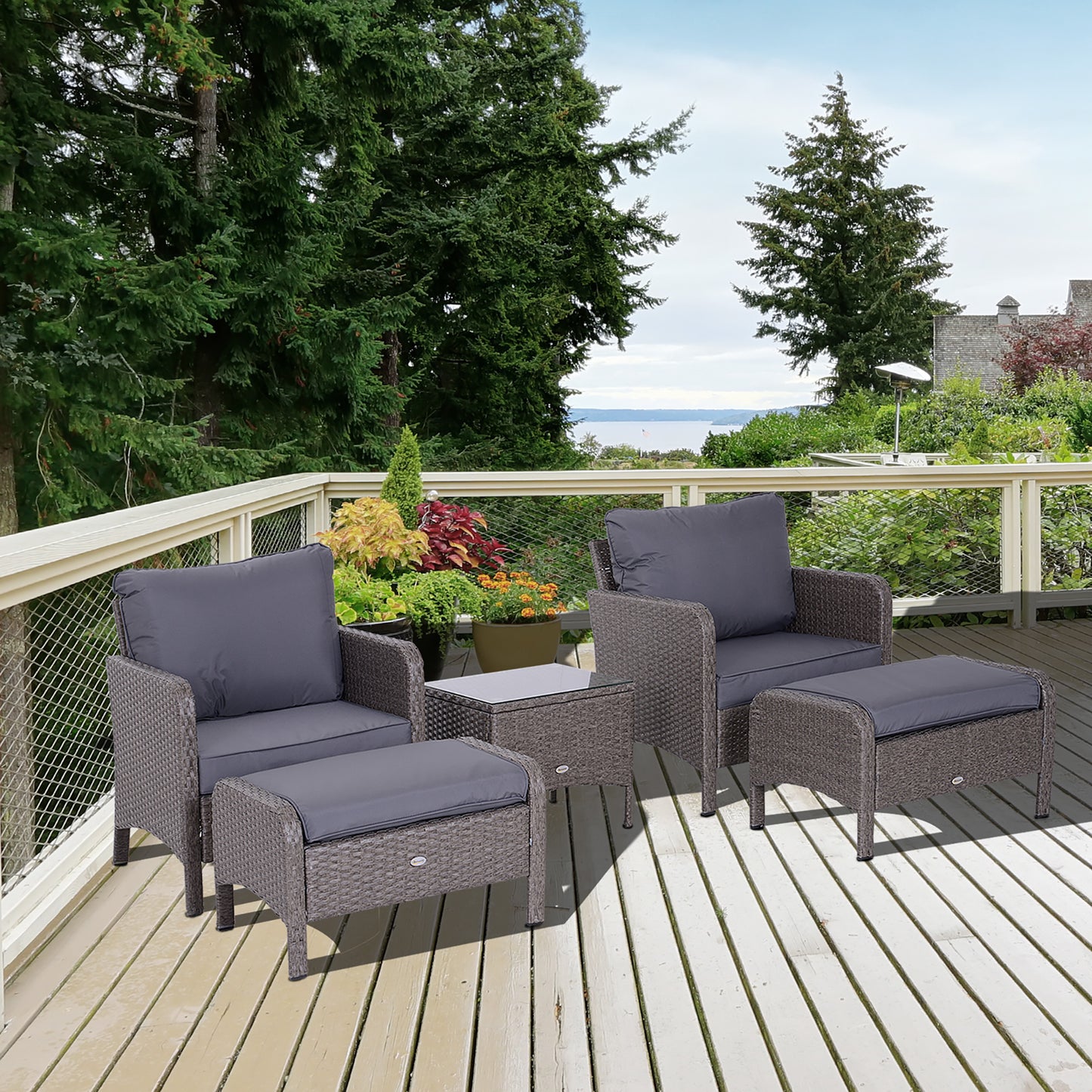 أوتسوني 5-TLG. Polyrattan Gartenmöbel Sitzgruppe Gartenset Sofagarnitur Garnitur Lounge mit Kissen Dunkelgrau 2 x Sessel 1 x Couchtisch 2 x Hocker