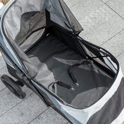 PawHut Hundewagen, Faltbarer Hundebuggy für große Hunde, Haustierwagen mit 4 Rädern, Sicherheitsleinen, Bremsen, Grau
