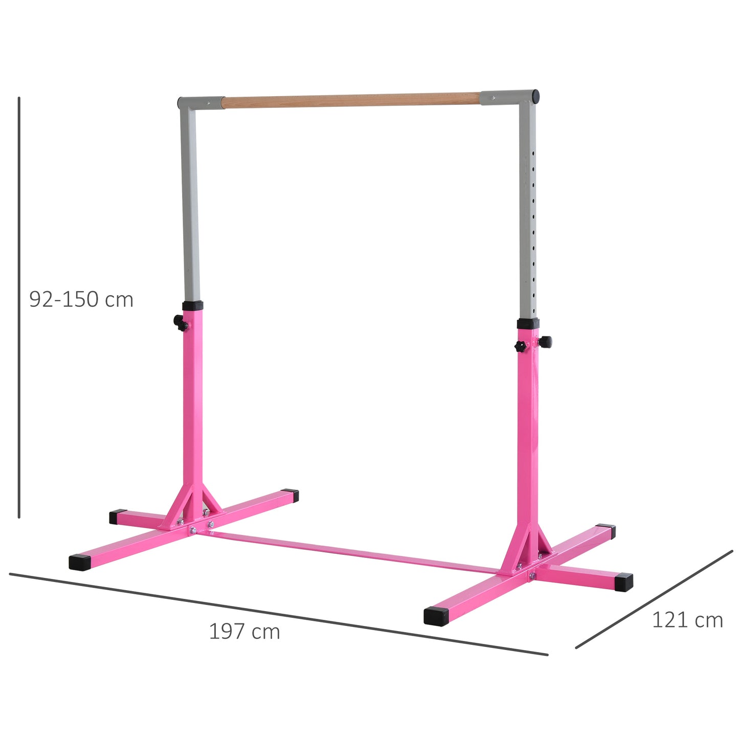 HOMCOM Gymnastik-Turnreck, 13-stufig höhenverstellbar Reckstange, Reck Turnstange aus Holz & stabile Stahlkonstruktion bis 75 kg belastbar, für 3+ Kinder, Indoor, Outdoor, Rosa