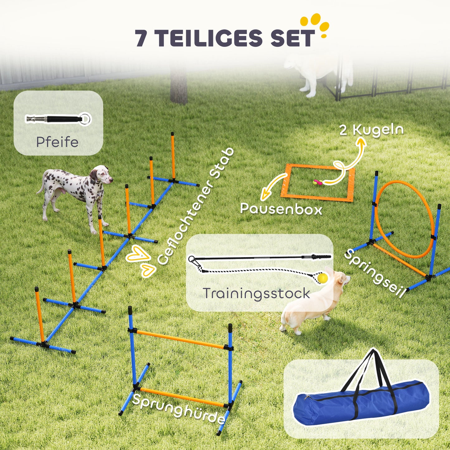 PawHut Agility Set Hunde 7-teilig Agility-Ausrüstung für Hundetraining Steckhürdenset für Spiele Training