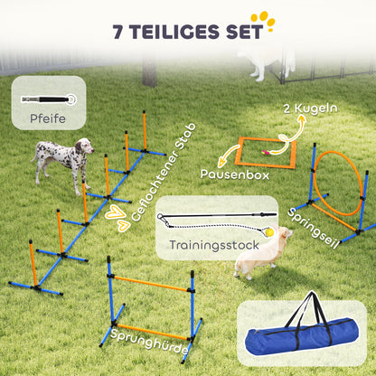 PawHut Agility Set Hunde 7-teilig Agility-Ausrüstung für Hundetraining Steckhürdenset für Spiele Training