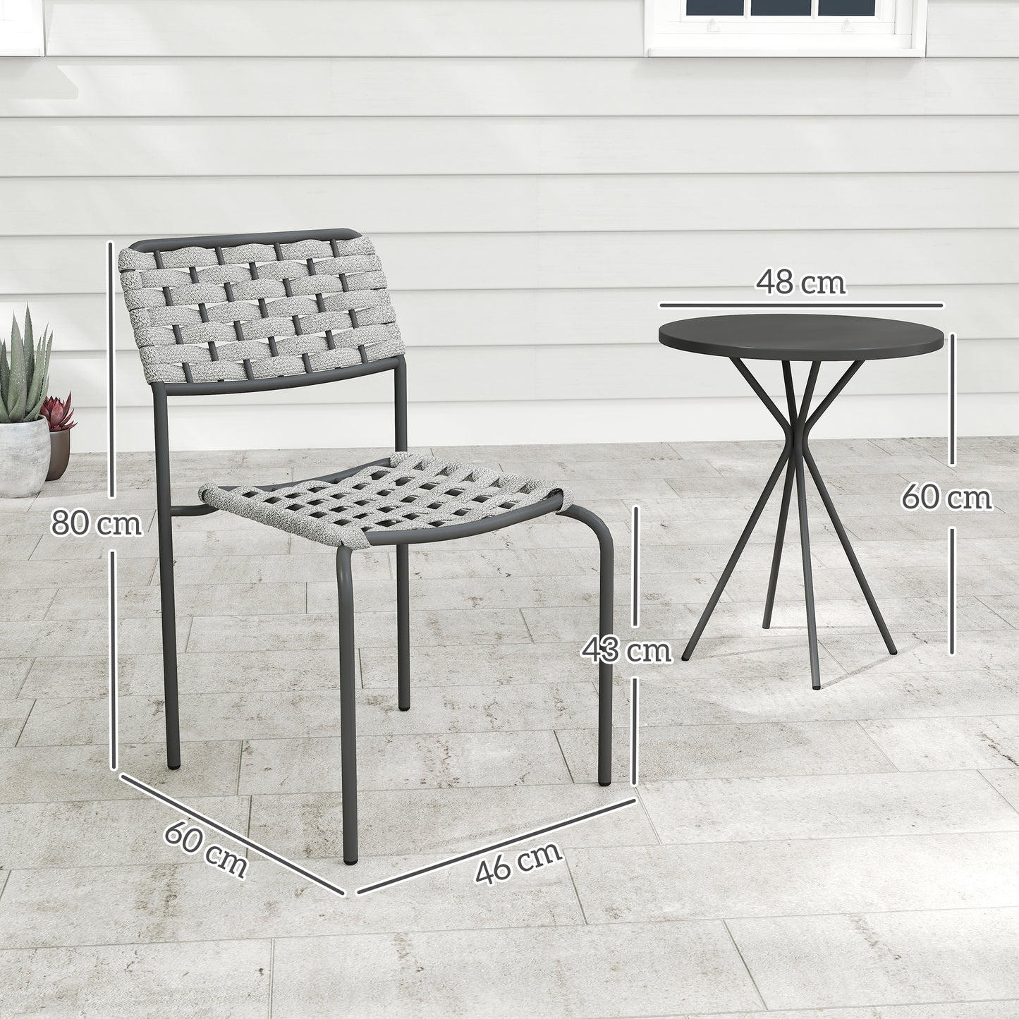 مجموعة Outsunny Polyrattan Gartenmöbel، صالة خارجية Balkonmöbel für 2 شخص، 3-teilig 2 Stühle، Tisch Grau