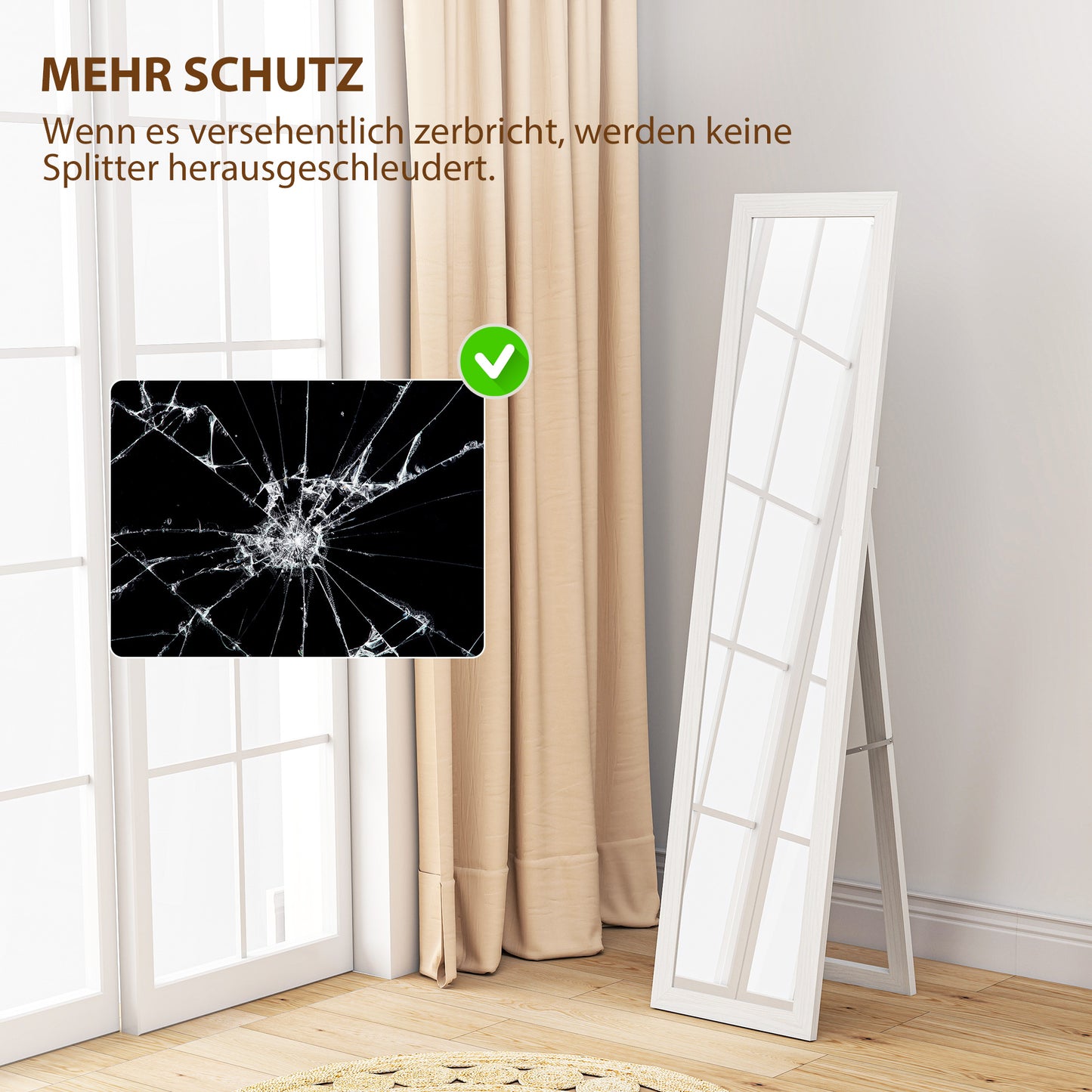 HOMCOM Standspiegel، Ganzkörperspiegel mit Ständer، freistehender Wandspiegel، 37 x 157 سم، فايس