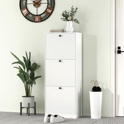 HOMCOM Schuhschrank, 3 Schubladen, für bis zu 12 Paar Schuhe, Spanplatte, Weiß