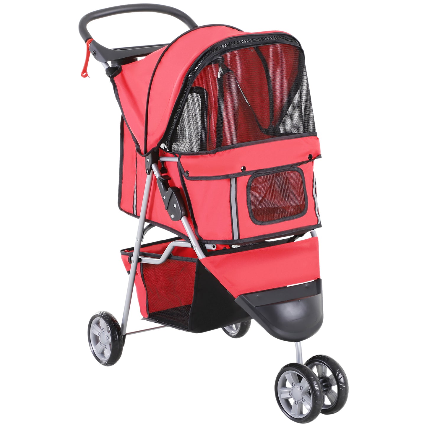 PawHut Hundewagen Hundebuggy bis 10 kg Klappbar Bodenkorb 2 Becherhalter verstellbares Vordach Rot