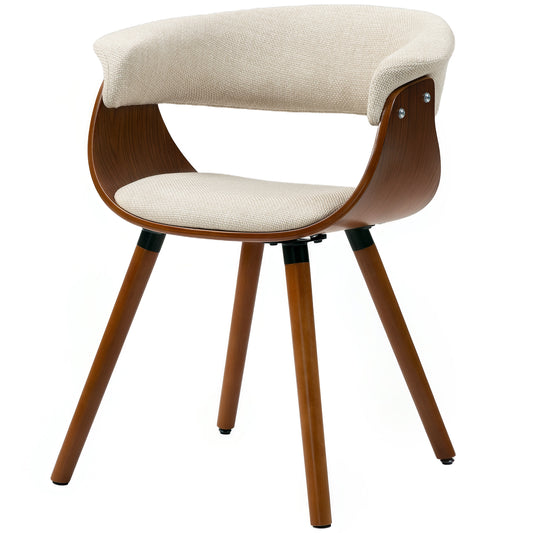 HOMCOM Esszimmerstuhl, Stoff in Leinenoptik, gebogene Rückenlehne, Holzbeine, Beige