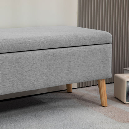 HOMCOM Polsterbank mit Stauraum, Bezug in Leinenoptik, Kautschukholzbeine, bis 220 kg, 110x39x45cm, Grau