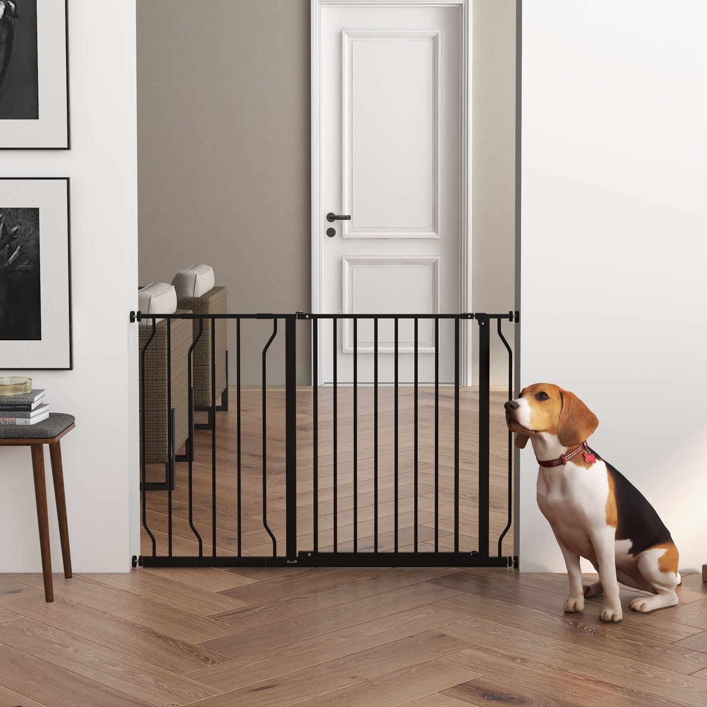 PawHut Hunde-Absperrgitter, Klemmmontage, verstellbare Länge, Stahl/ABS, 75-115 x 76cm, Schwarz