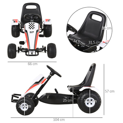 HOMCOM Go Kart Kinderfahrzeug Tretauto mit Pedal Bremsen Kinderspielzeug für 3-6 Jahre Stahl Weiß 104 x 66 x 57 cm
